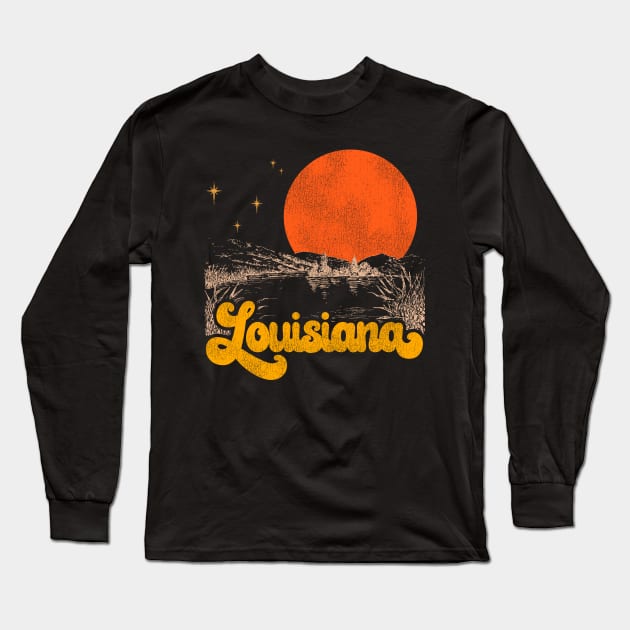 Vintage State of Louisiana Mid Century Distressed Aesthetic Long Sleeve T-Shirt by darklordpug